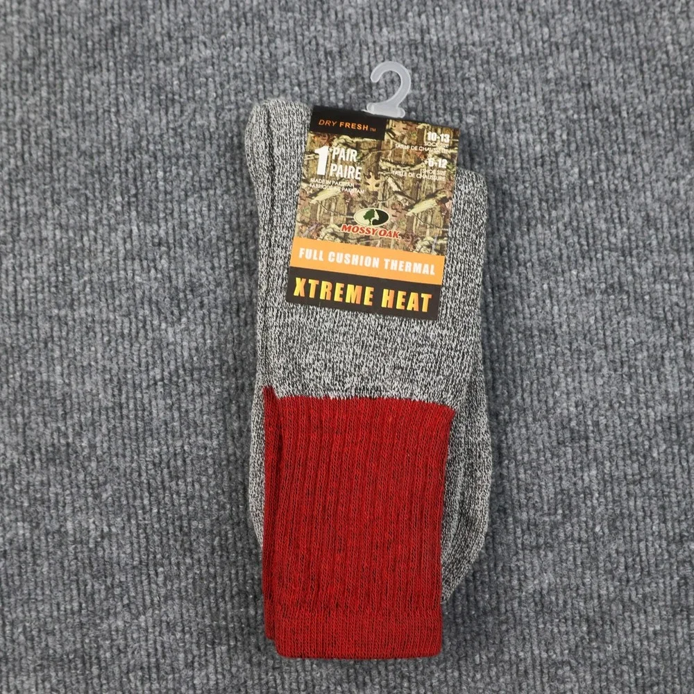 Mossy Oak Socks Mens 6-12‎ Gray Red Xtreme Heat Thermal Full Cushion Hunting